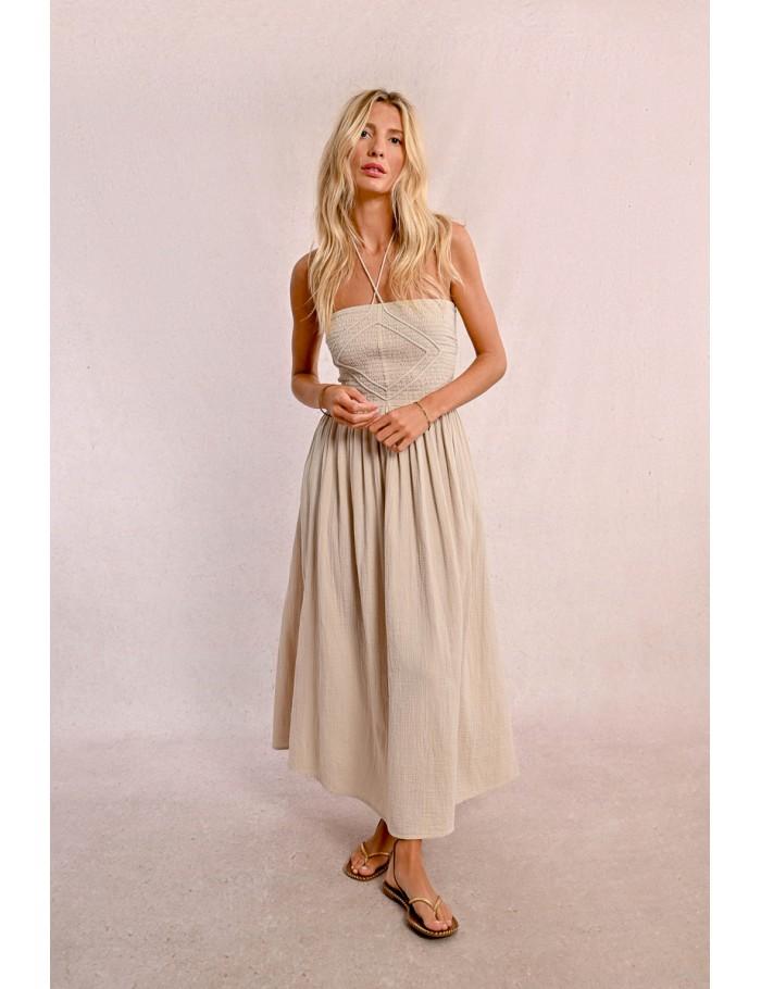 Lili Sidonio X Molly Bracken Robe Type Bustier à Smock BEIGE
