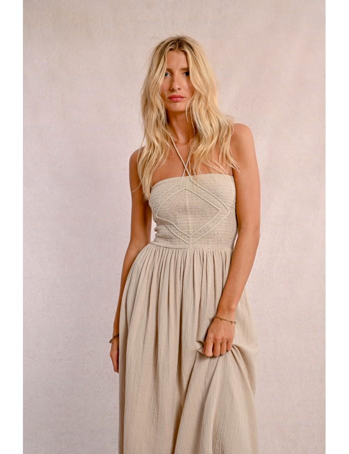 Lili Sidonio X Molly Bracken Robe Type Bustier à Smock BEIGE