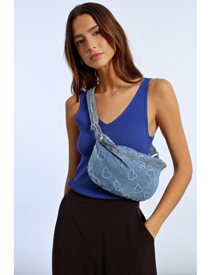 Lili Sidonio X Molly Bracken Sac Banane En Jean Motif Cœur DENIM BLUE