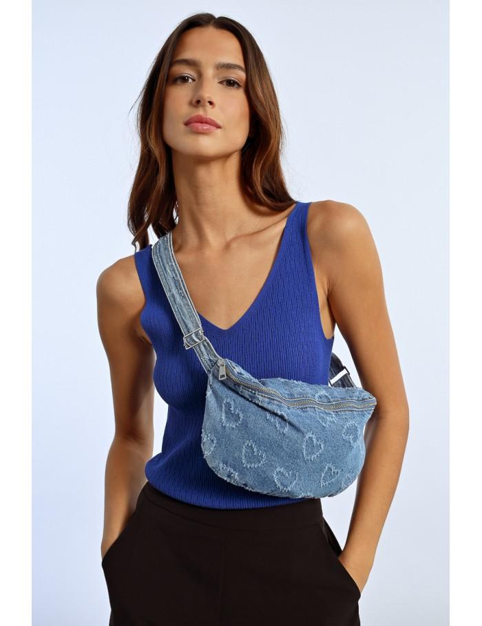 Lili Sidonio X Molly Bracken Sac Banane En Jean Motif Cœur DENIM BLUE