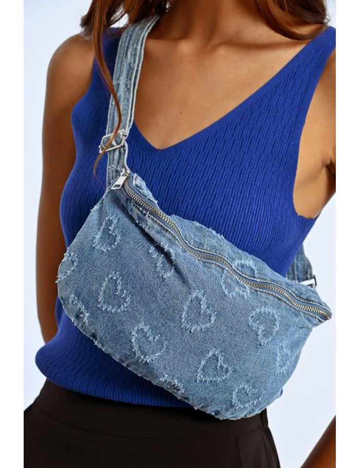 lili sidonio x molly bracken Sac banane en jean motif cœur DENIM BLUE lili sidonio x molly bracken Sac banane en jean motif cœur DENIM BLUE