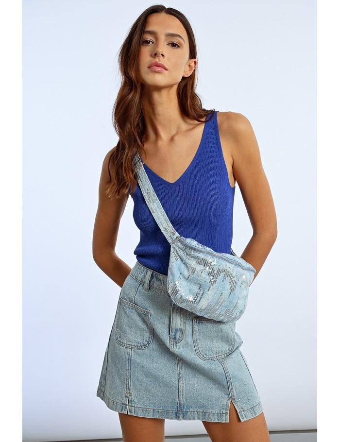 Lili Sidonio X Molly Bracken Sac Banane Sequins LIGHT BLUE DENIM