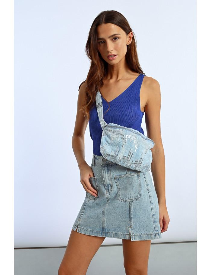 Lili Sidonio X Molly Bracken Sac Banane Sequins LIGHT BLUE DENIM