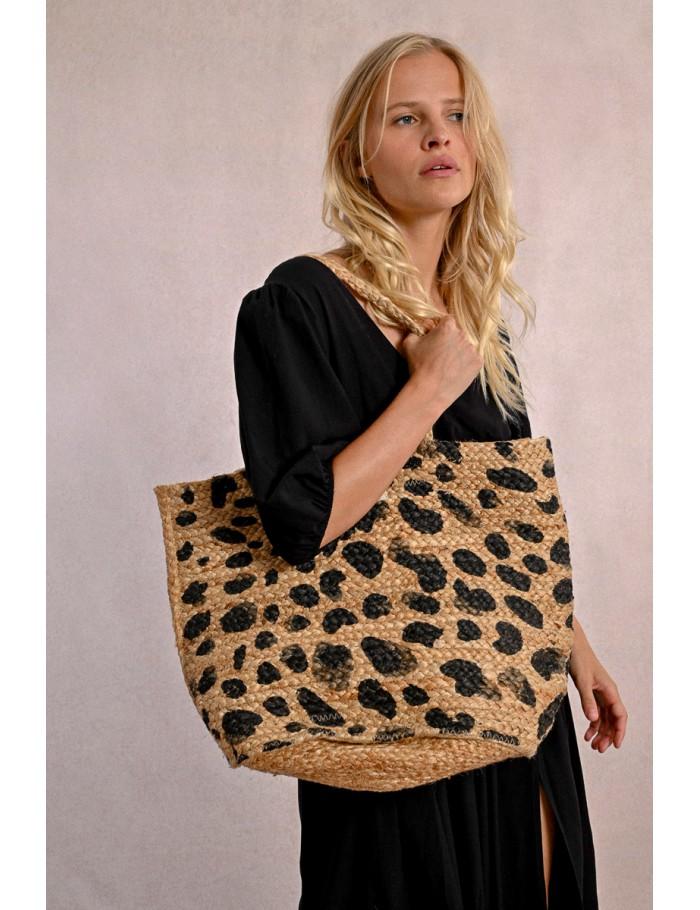 Lili Sidonio X Molly Bracken Sac Cabas En Paille Motif Léopard BLACK