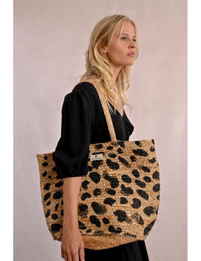 Lili Sidonio X Molly Bracken Sac Cabas En Paille Motif Léopard BLACK