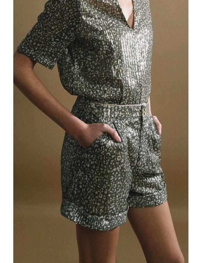 Lili Sidonio X Molly Bracken Short Chic Taille Haute KAKI