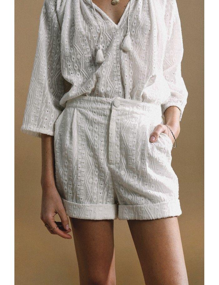 Lili Sidonio X Molly Bracken Short Dentelle Taille Haute ÉCRU