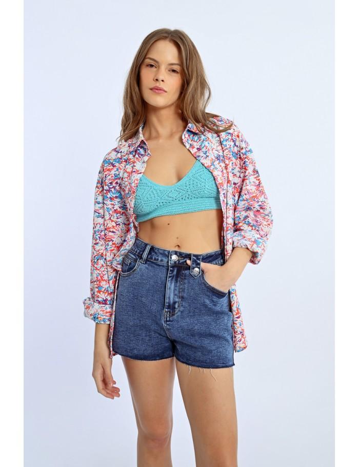 Lili Sidonio X Molly Bracken Short En Jean à Franges DENIM BLUE