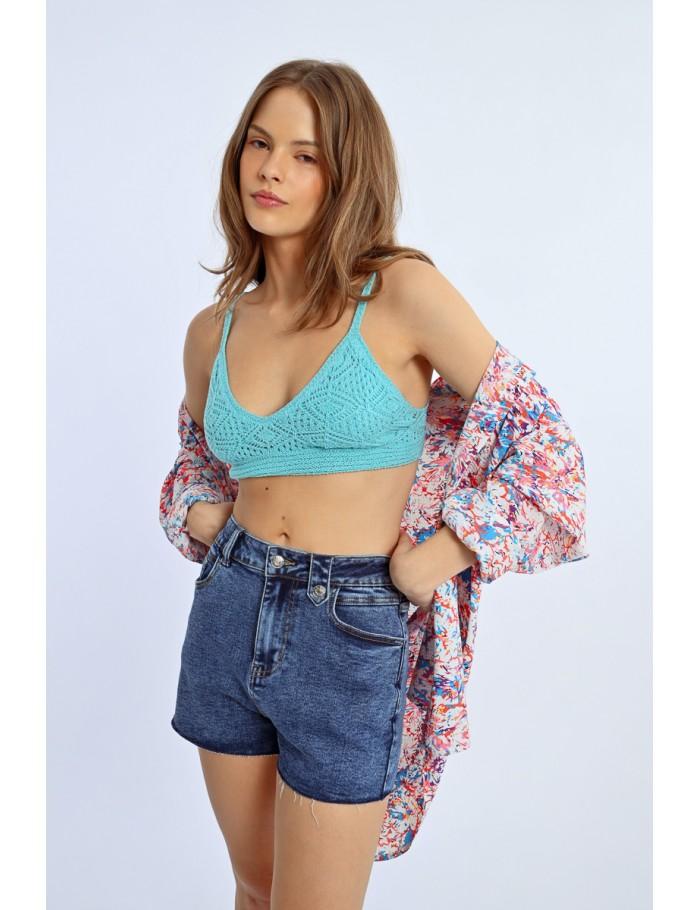 Lili Sidonio X Molly Bracken Short En Jean à Franges DENIM BLUE