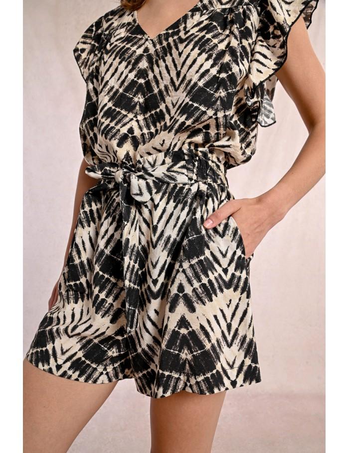 Lili Sidonio X Molly Bracken Short Fluide Ceinturé à Imprimé BEIGE DOLI