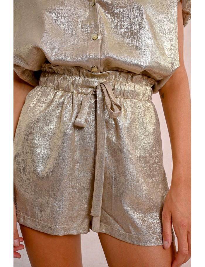 Lili Sidonio X Molly Bracken Short Satiné à Taille Haute OR