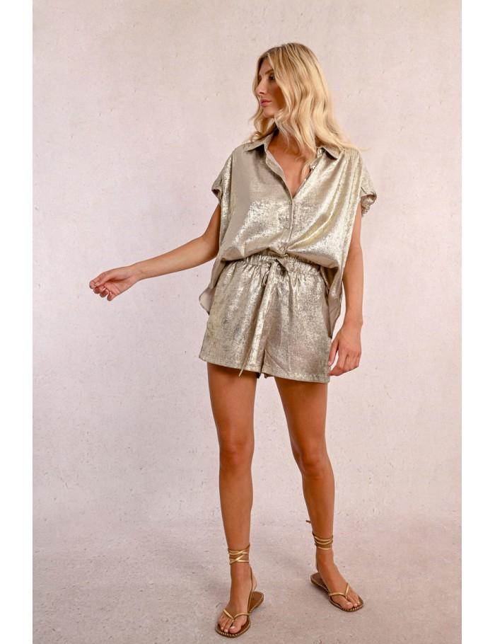 Lili Sidonio X Molly Bracken Short Satiné à Taille Haute OR