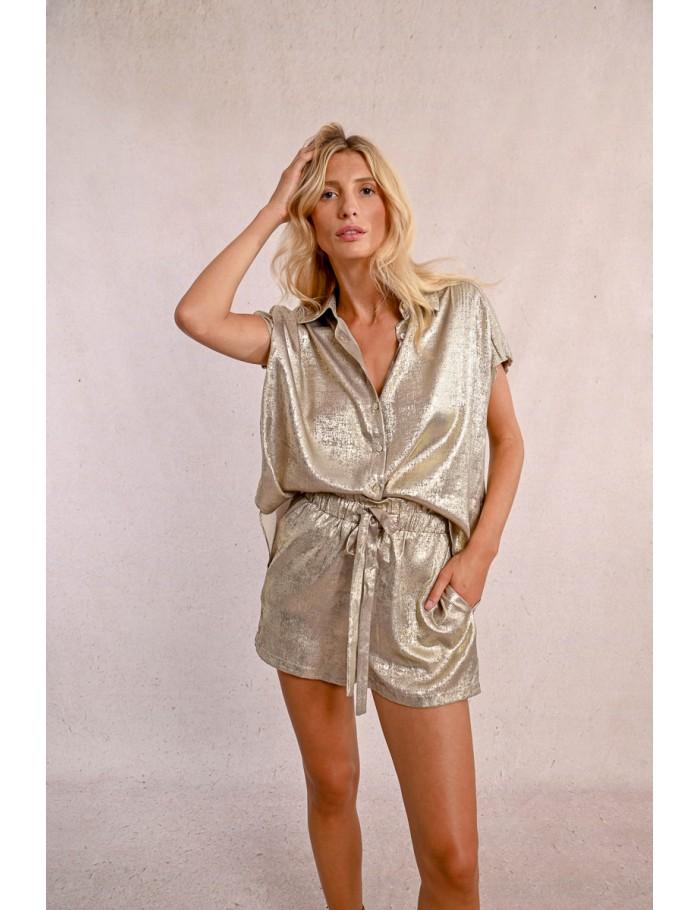 lili sidonio x molly bracken Short satiné à taille haute OR