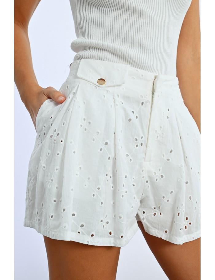 Lili Sidonio X Molly Bracken Short Taille Haute à Broderies Anglaises WHITE