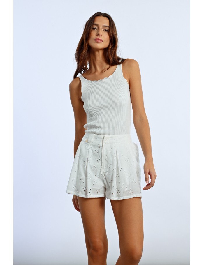 Lili Sidonio X Molly Bracken Short Taille Haute à Broderies Anglaises WHITE
