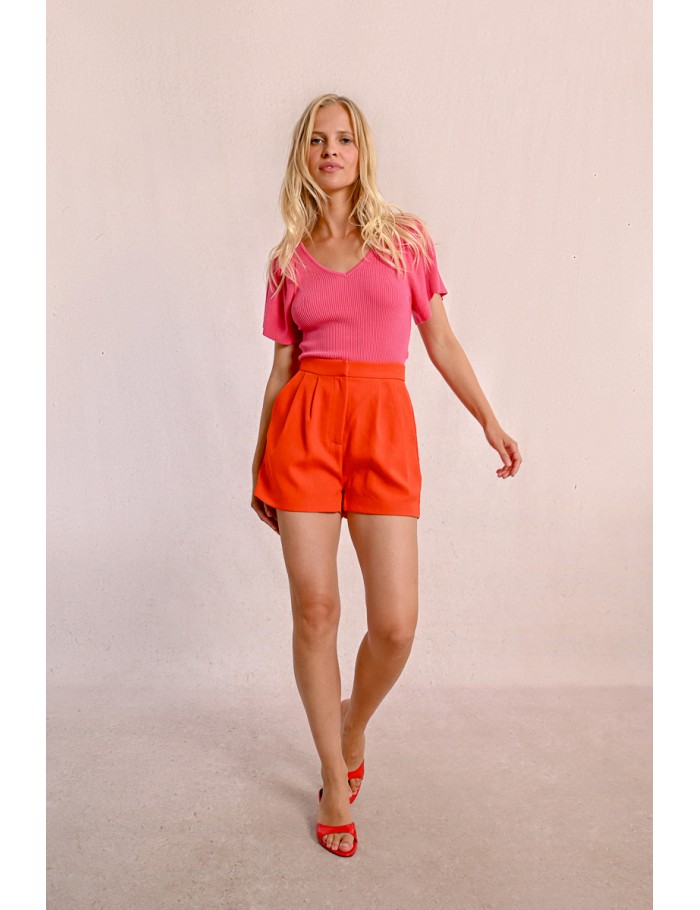 Lili Sidonio X Molly Bracken Short Taille Haute à Pinces CORAL