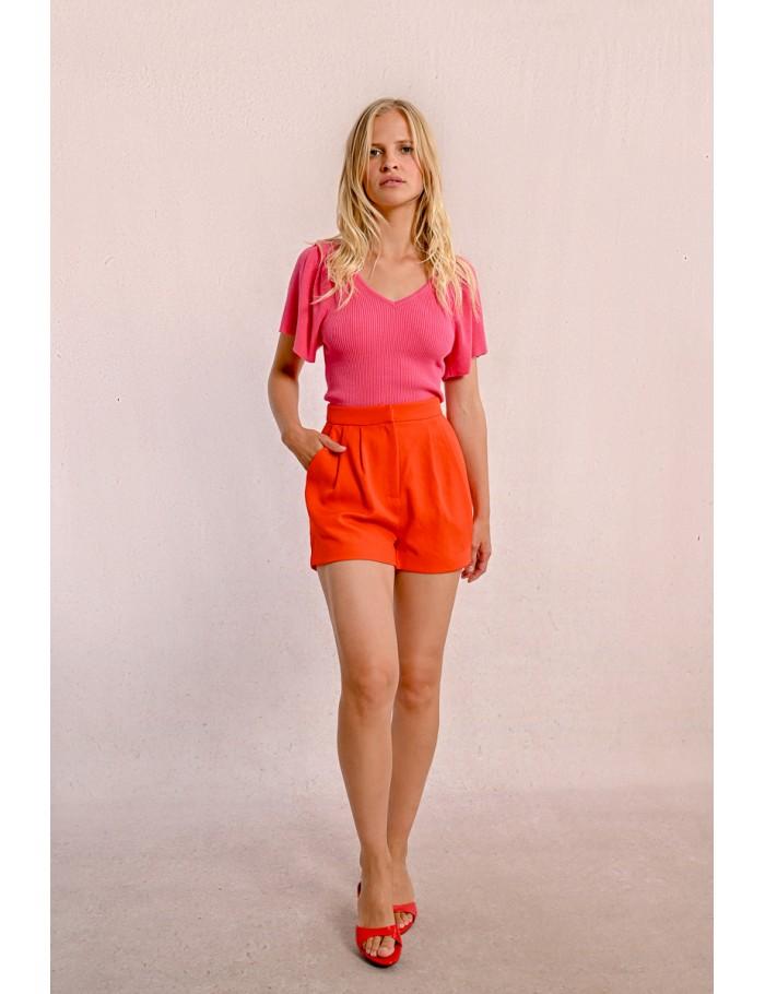 Lili Sidonio X Molly Bracken Short Taille Haute à Pinces CORAL