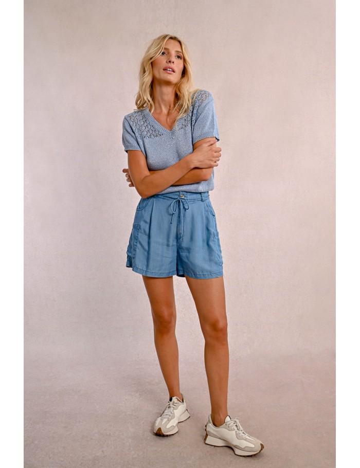 Lili Sidonio X Molly Bracken Short Taille Haute En Tencel LIGHT BLUE DENIM