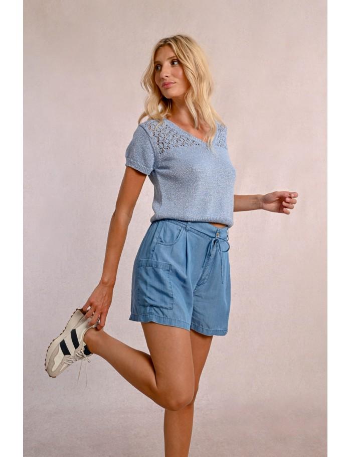 Lili Sidonio X Molly Bracken Short Taille Haute En Tencel LIGHT BLUE DENIM
