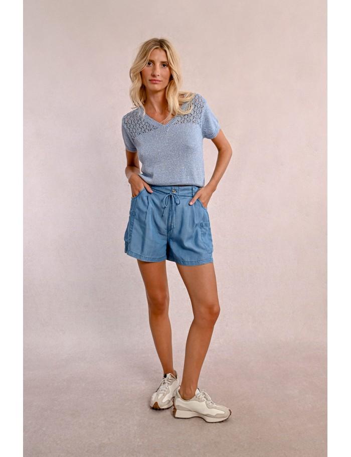 lili sidonio x molly bracken Short taille haute en Tencel LIGHT BLUE DENIM