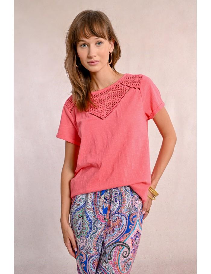 Lili Sidonio X Molly Bracken T Shirt Ajouré CORAL PINK