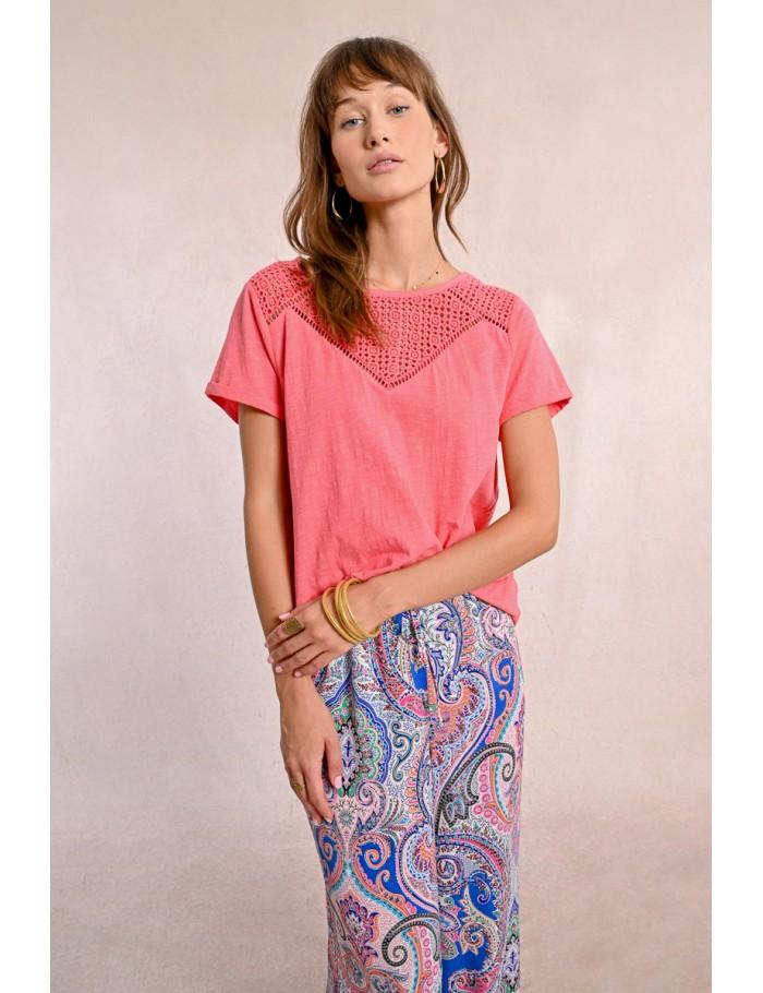 Lili Sidonio X Molly Bracken T Shirt Ajouré CORAL PINK