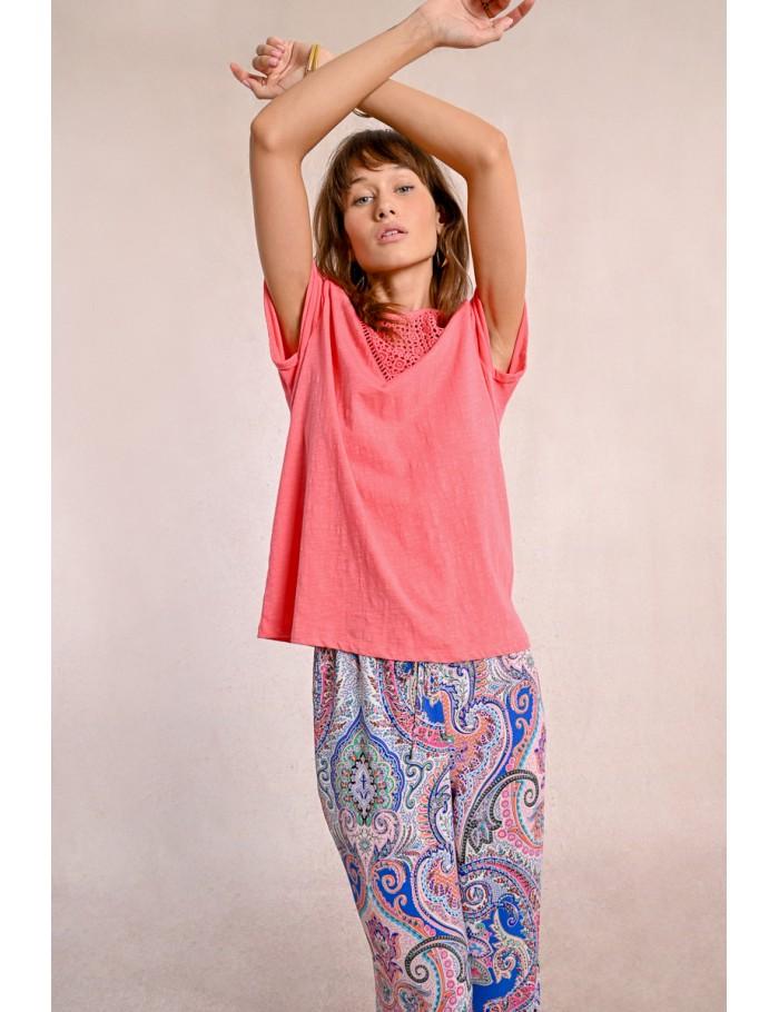 Lili Sidonio X Molly Bracken T Shirt Ajouré CORAL PINK