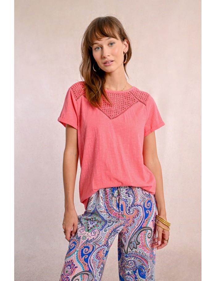Lili Sidonio X Molly Bracken T Shirt Ajouré CORAL PINK