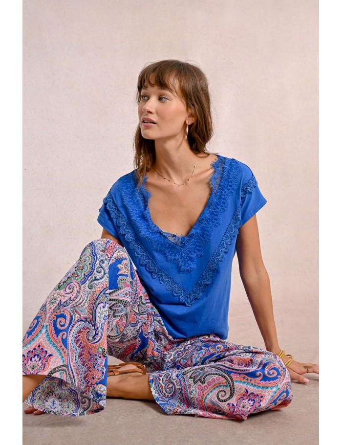 Lili Sidonio X Molly Bracken T Shirt Ajusté Avec Détail Dentelle BLUE