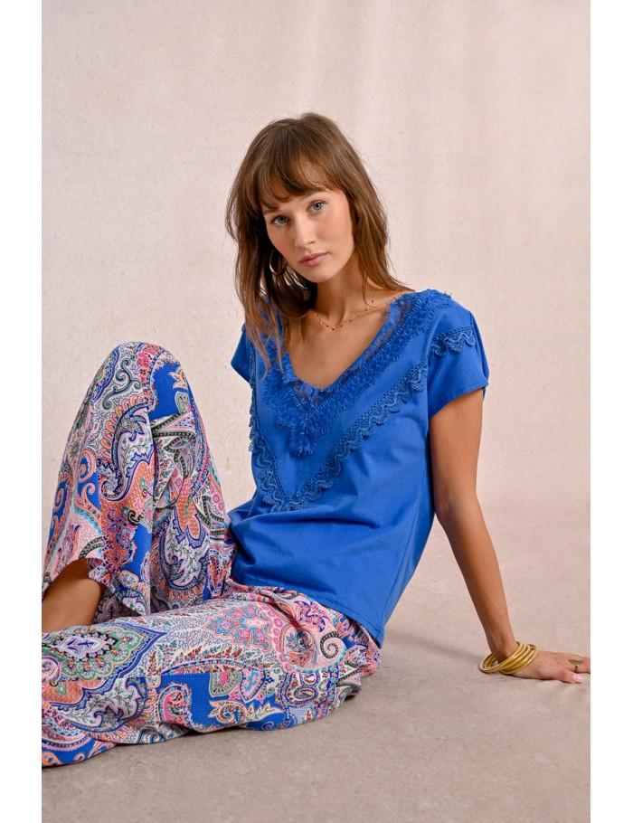 Lili Sidonio X Molly Bracken T Shirt Ajusté Avec Détail Dentelle BLUE