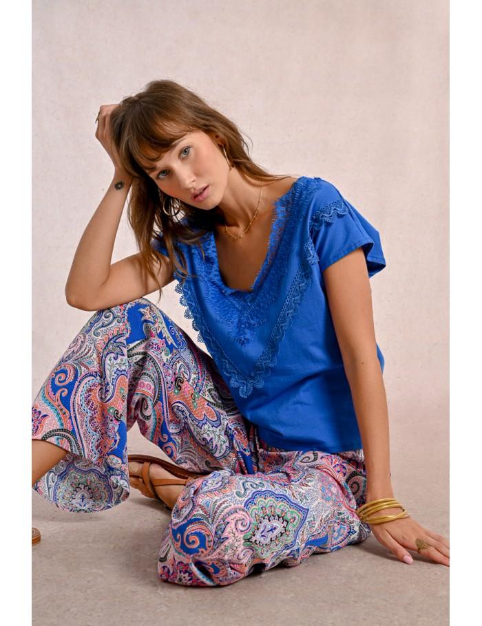 lili sidonio x molly bracken T shirt ajusté avec détail dentelle BLUE