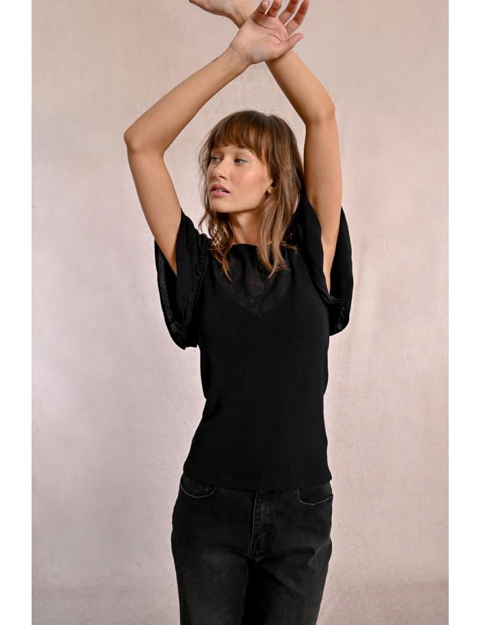 lili sidonio x molly bracken T shirt ajusté avec manches volantées BLACK