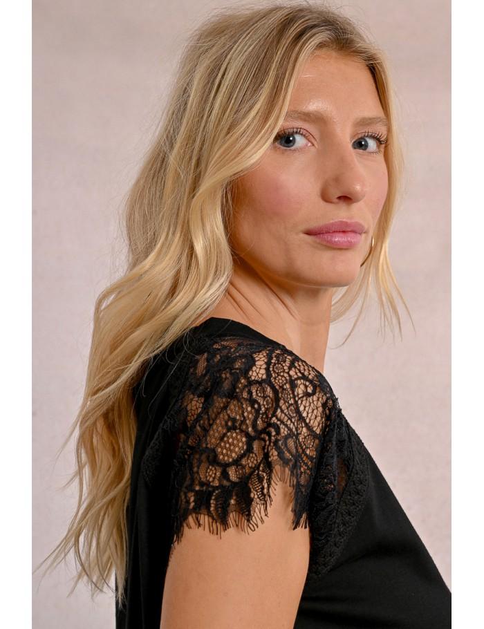 Lili Sidonio X Molly Bracken T Shirt Avec Détail Dentelle Sur Les épaules BLACK