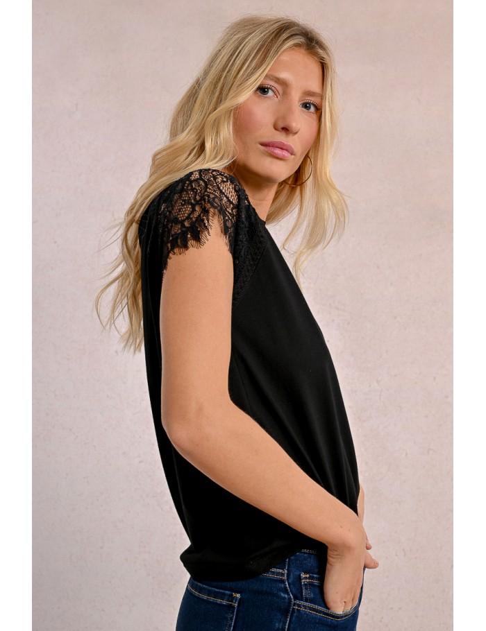 Lili Sidonio X Molly Bracken T Shirt Avec Détail Dentelle Sur Les épaules BLACK