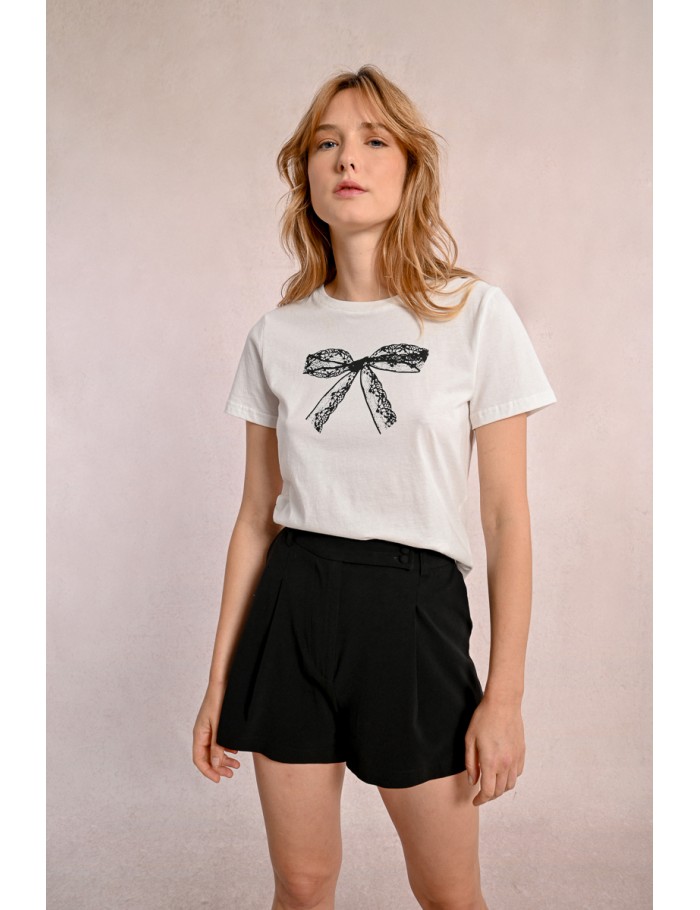 Lili Sidonio X Molly Bracken T Shirt Cintré Avec Motif Noeud Dentelle ÉCRU