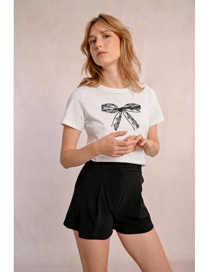 Lili Sidonio X Molly Bracken T Shirt Cintré Avec Motif Noeud Dentelle ÉCRU
