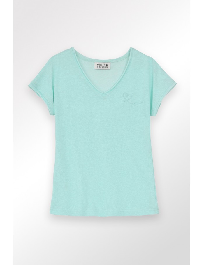 Lili Sidonio X Molly Bracken T Shirt Col V AQUA BLUE