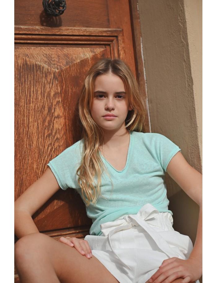 lili sidonio x molly bracken T shirt col V AQUA BLUE
