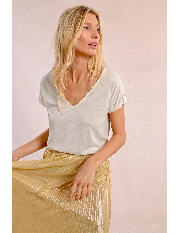 lili sidonio x molly bracken T shirt droit encolure V ÉCRU