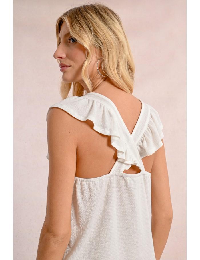 Lili Sidonio X Molly Bracken T Shirt Fluide à Dos Croisé ÉCRU