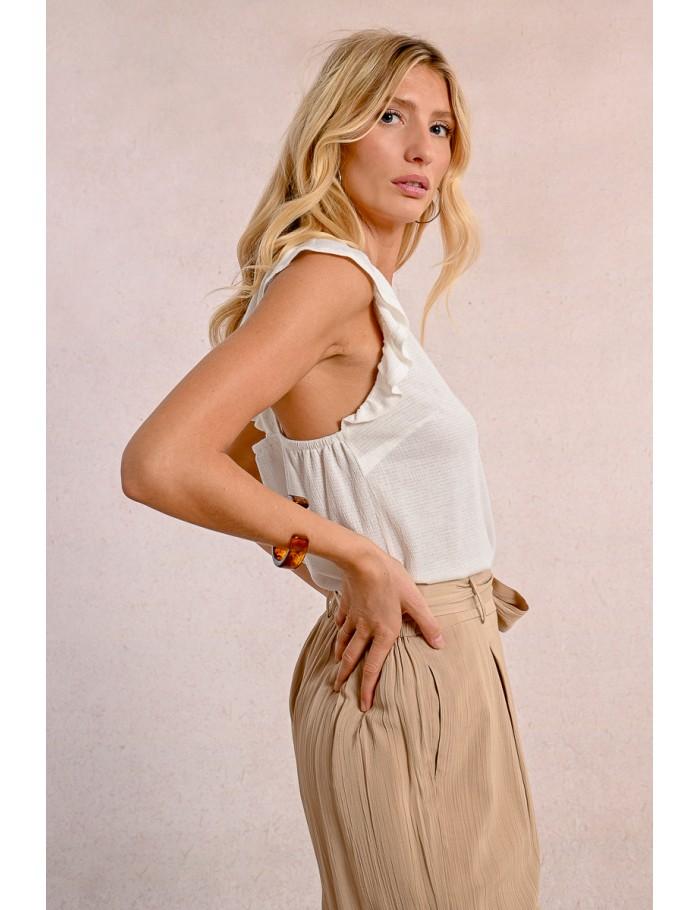 Lili Sidonio X Molly Bracken T Shirt Fluide à Dos Croisé ÉCRU