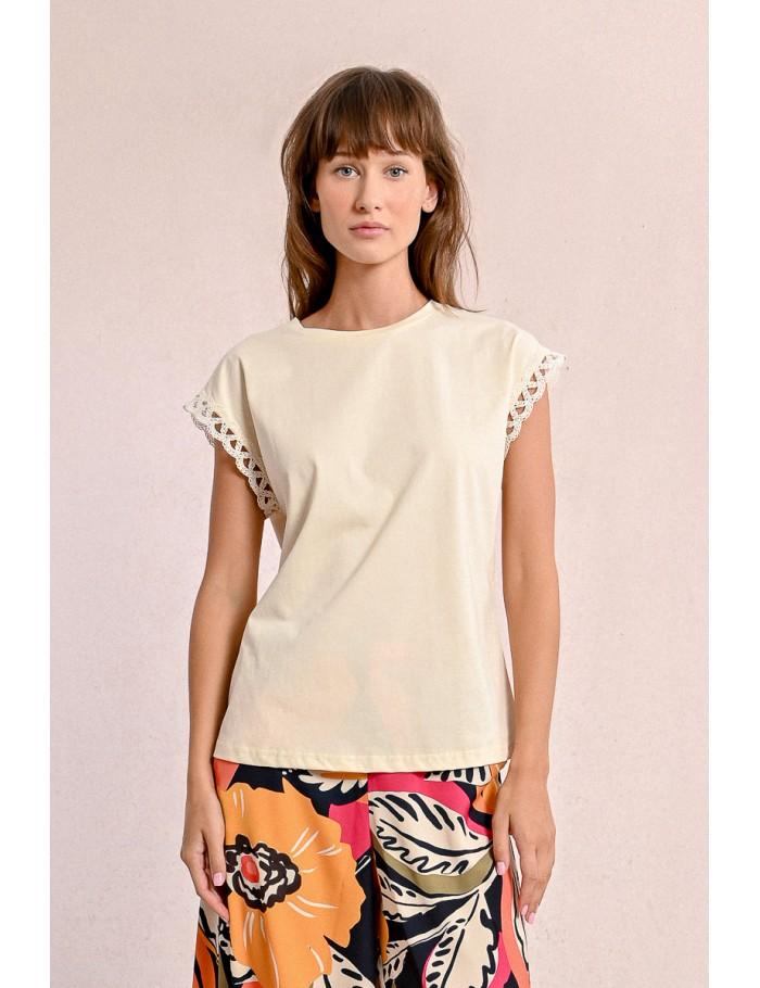 Lili Sidonio X Molly Bracken T Shirt Manches Ajourées CRÈME