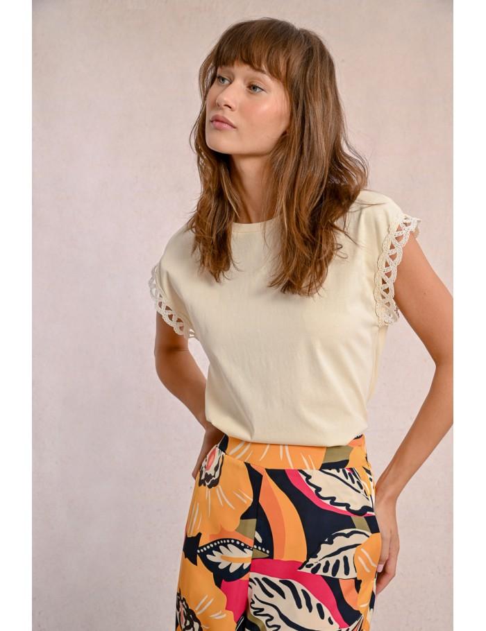 lili sidonio x molly bracken T shirt manches ajourées CRÈME