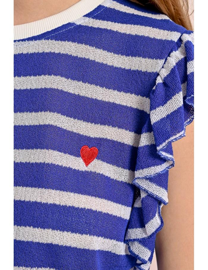 Lili Sidonio X Molly Bracken T Shirt Marinière Avec Manches Volantées NAVY BLUE