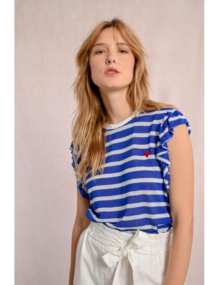 Lili Sidonio X Molly Bracken T Shirt Marinière Avec Manches Volantées NAVY BLUE