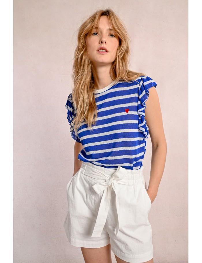 lili sidonio x molly bracken T shirt marinière avec manches volantées NAVY BLUE