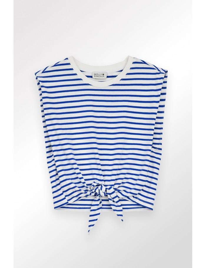 Lili Sidonio X Molly Bracken T Shirt Marinière Nouable à La Taille OFFWHITE/NAVY BLUE