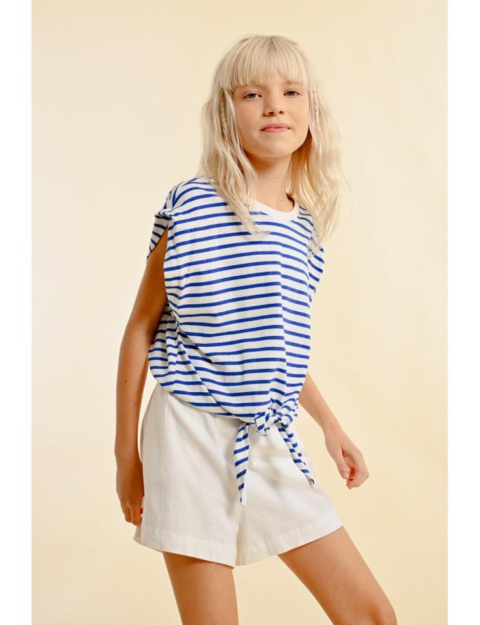 Lili Sidonio X Molly Bracken T Shirt Marinière Nouable à La Taille OFFWHITE/NAVY BLUE