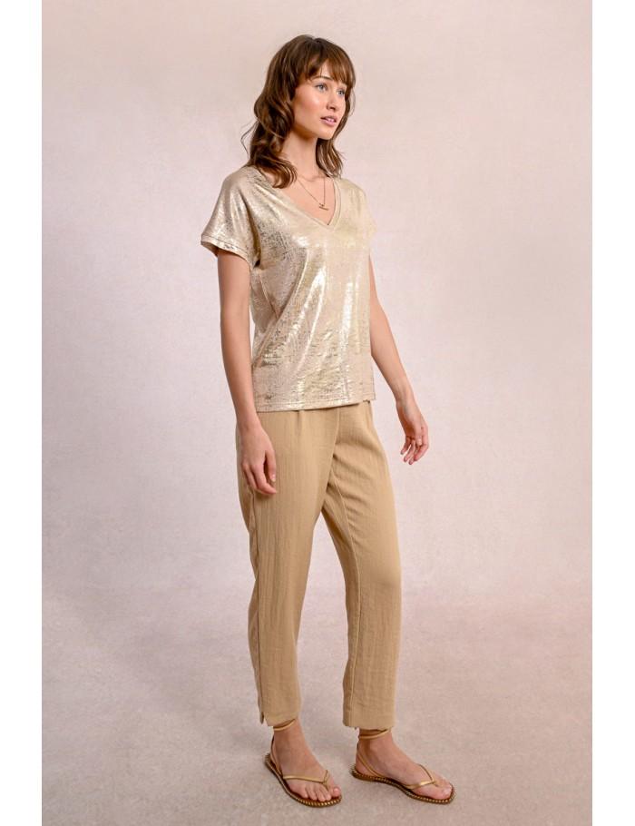 Lili Sidonio X Molly Bracken T Shirt Métallisé GOLDEN BEIGE
