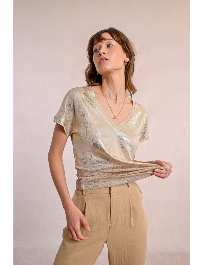 Lili Sidonio X Molly Bracken T Shirt Métallisé GOLDEN BEIGE